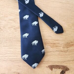 Vintage Mens Navy Blue Tie with Buffalo Pattern Novelty‎ Necktie Accessory
